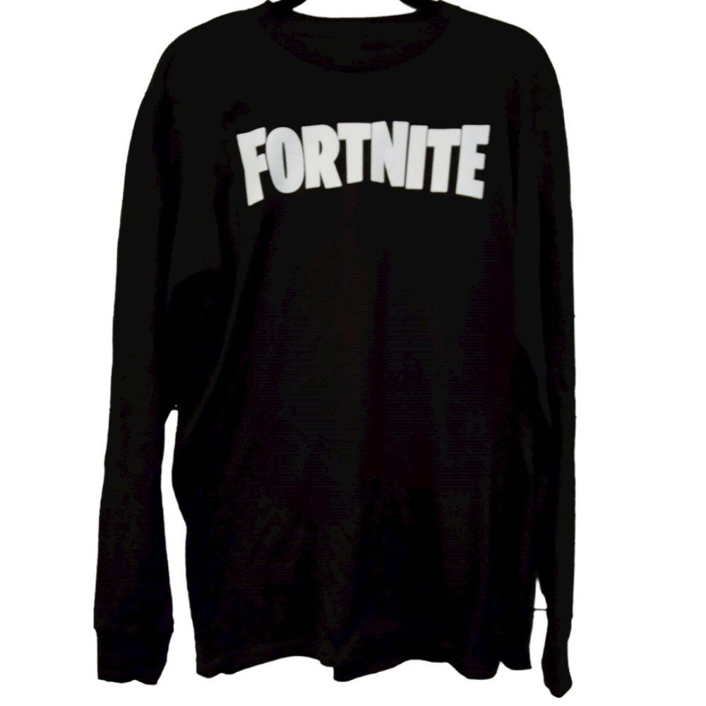 Fortnite Official Epic Games LS Crew Neck Tee Distressed Logo, M PTP 20", NWT